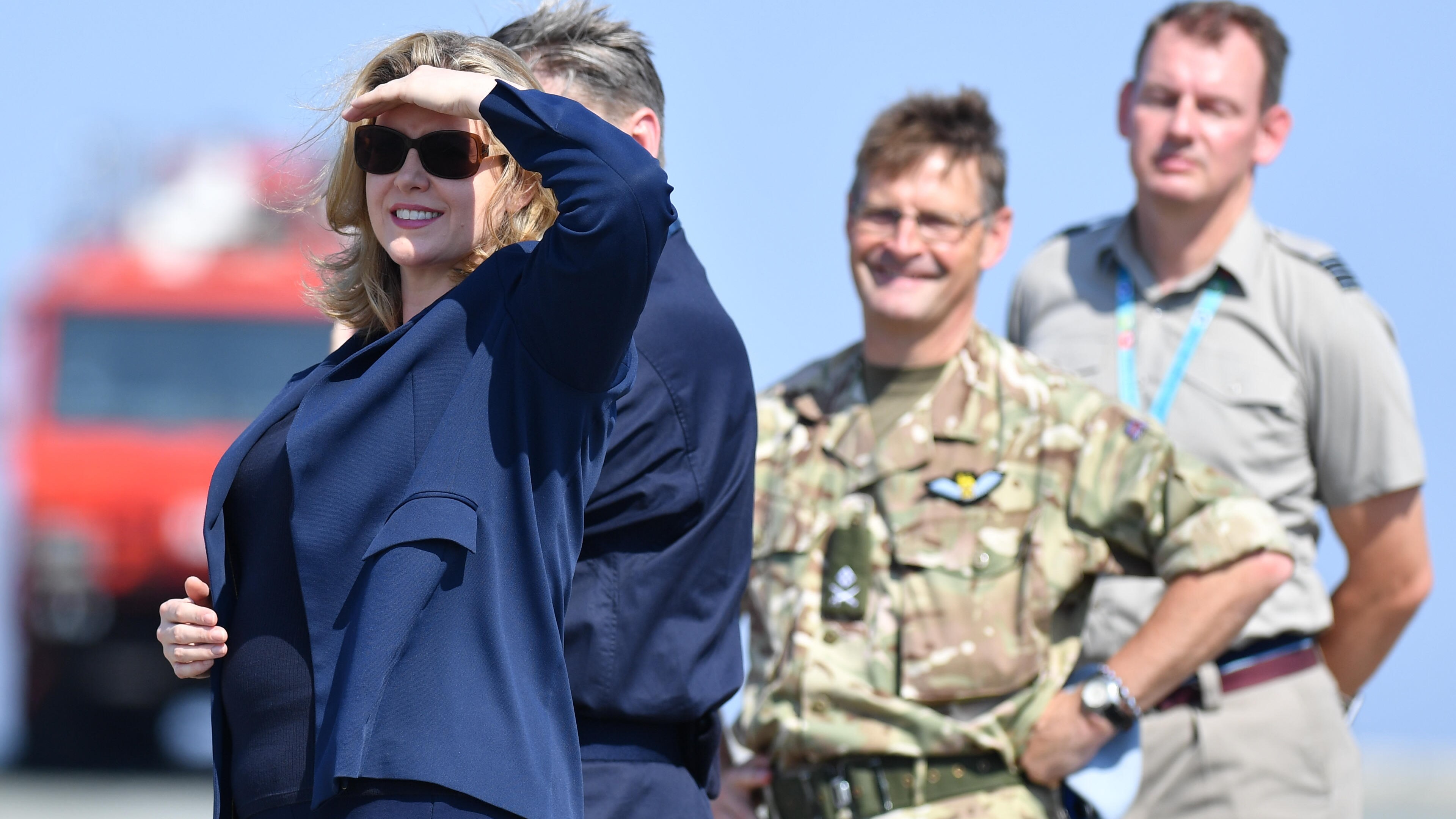 Image ID TX61HX Penny Mordaunt watches F-35 Lightning jet leave RAF Akrotiri during the jets first deployment overseas in 2019 24062022 CREDIT PA, Alamy Stock Images.jpg