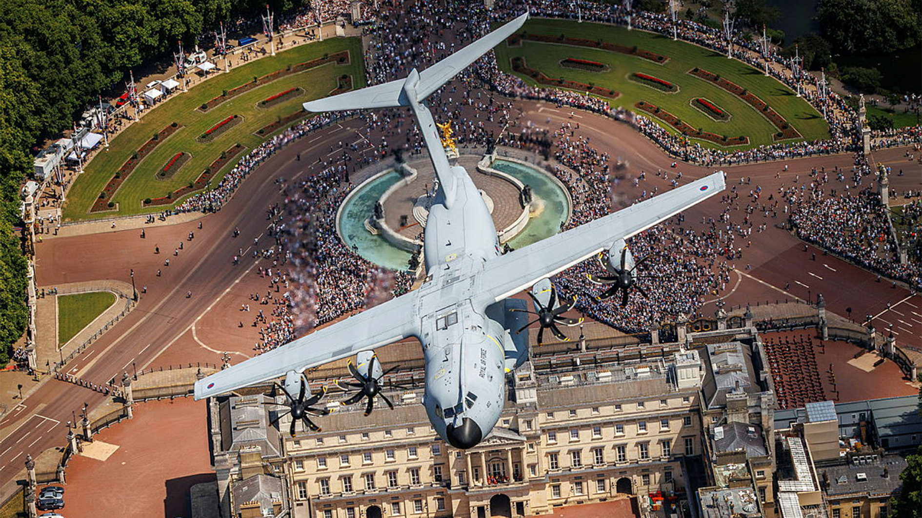  a A400 Atlas aircraft, seen here flying over the Mall and Buckingham Palace