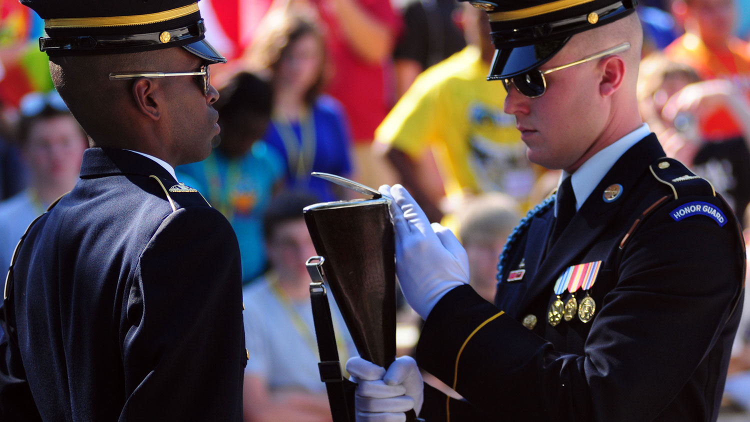 Image ID 279804 from right to left, Tomb Guard Spc John M. Baker inspects fellow Tomb Guard Sgt Travis S. Wimbush's weapon CREDIT US Army