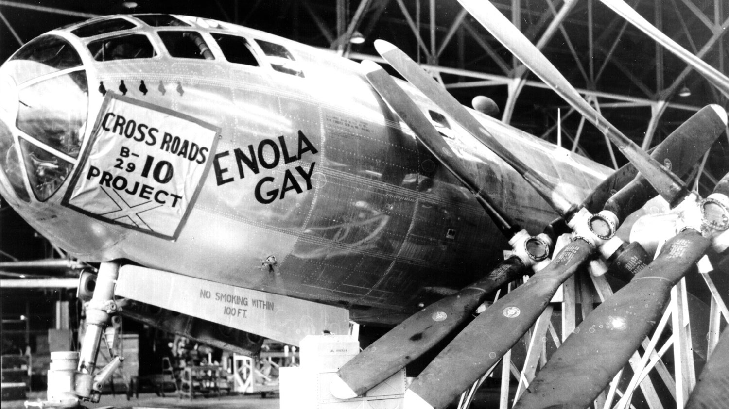 Image ID 3111436 Historical photo showing B-29 Enola Gay undergoing modification at the Oklahoma City Air Depot to be able to drop atomic weapons CREDIT US Department of Defense