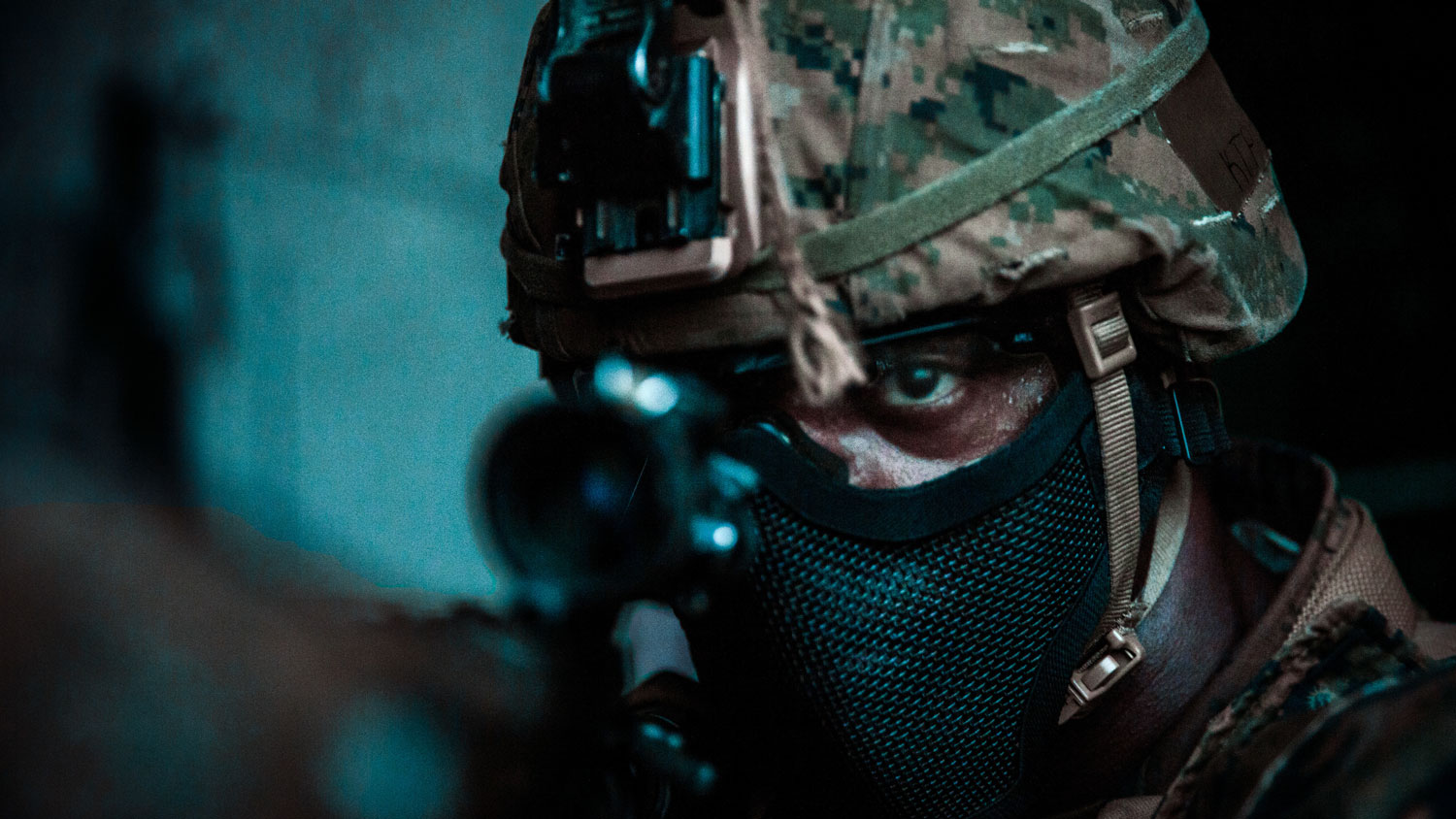 Image ID 6662680 A rifleman with 3rd Battalion, 2d Marine Regiment provides security during a night raid as a part of Exercise Raven on 24 May 2021 CREDIT US Marine Corps