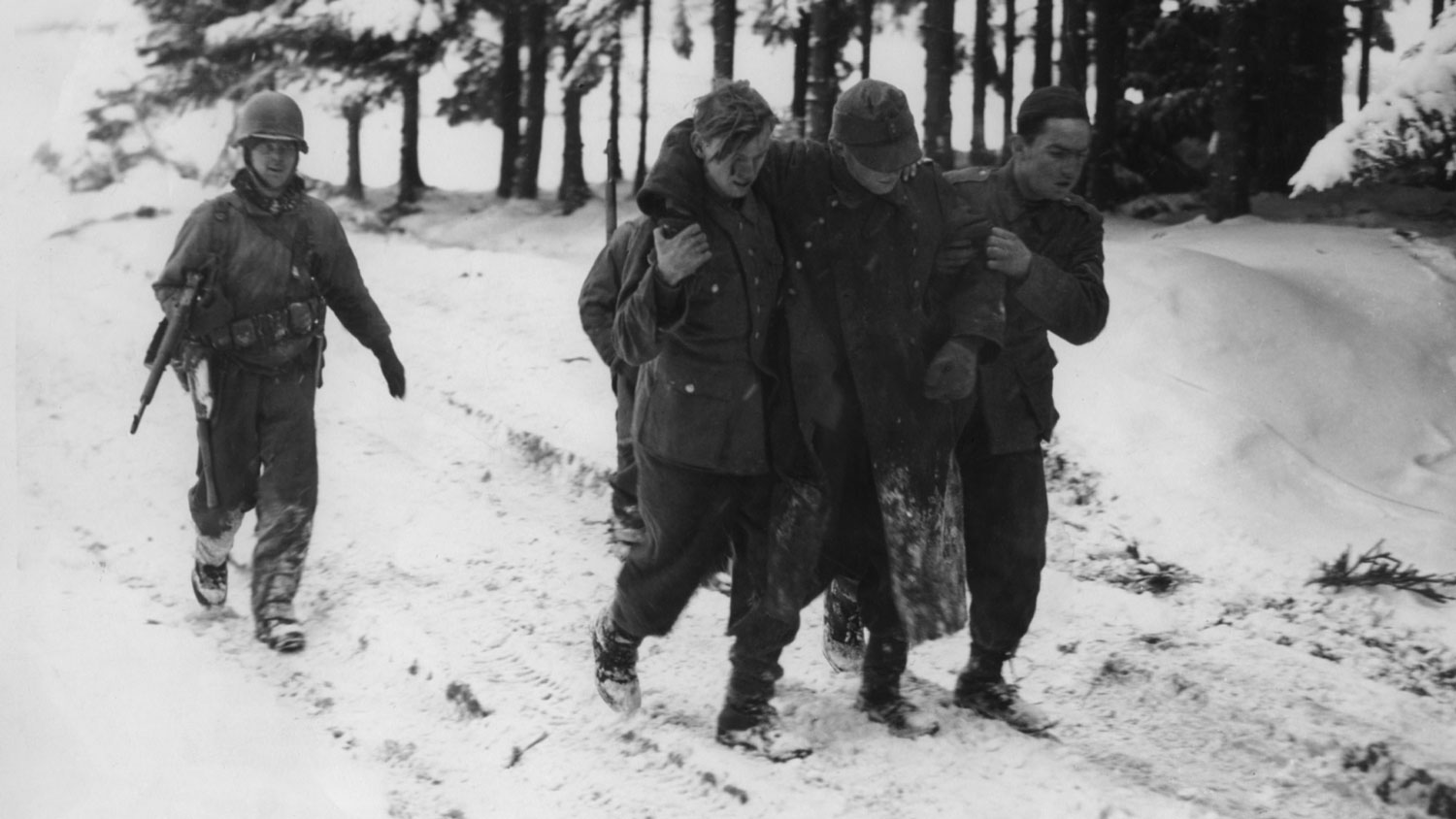 Captured German soldiers seen near Bastogne on 10 January 1945