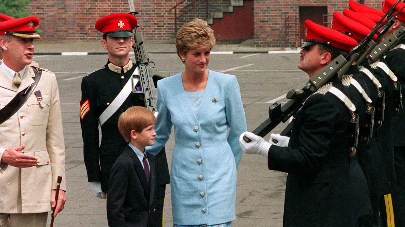 Image ID G4RD4B Princess Diana and Prince Harry inspect troops during visit to Light Dragoons in Germany 290793 CREDIT PA Images Alamy Stock Photo
