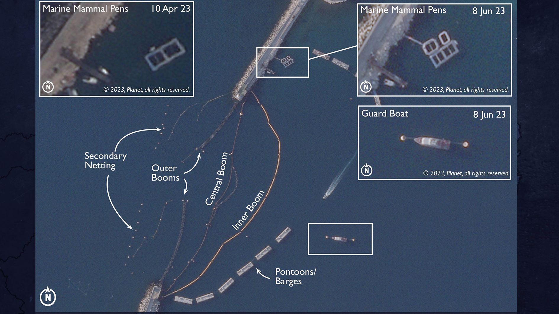 Imagery shows a near doubling of floating mammal pens in Sevastopol harbour credit MOD 230623.png