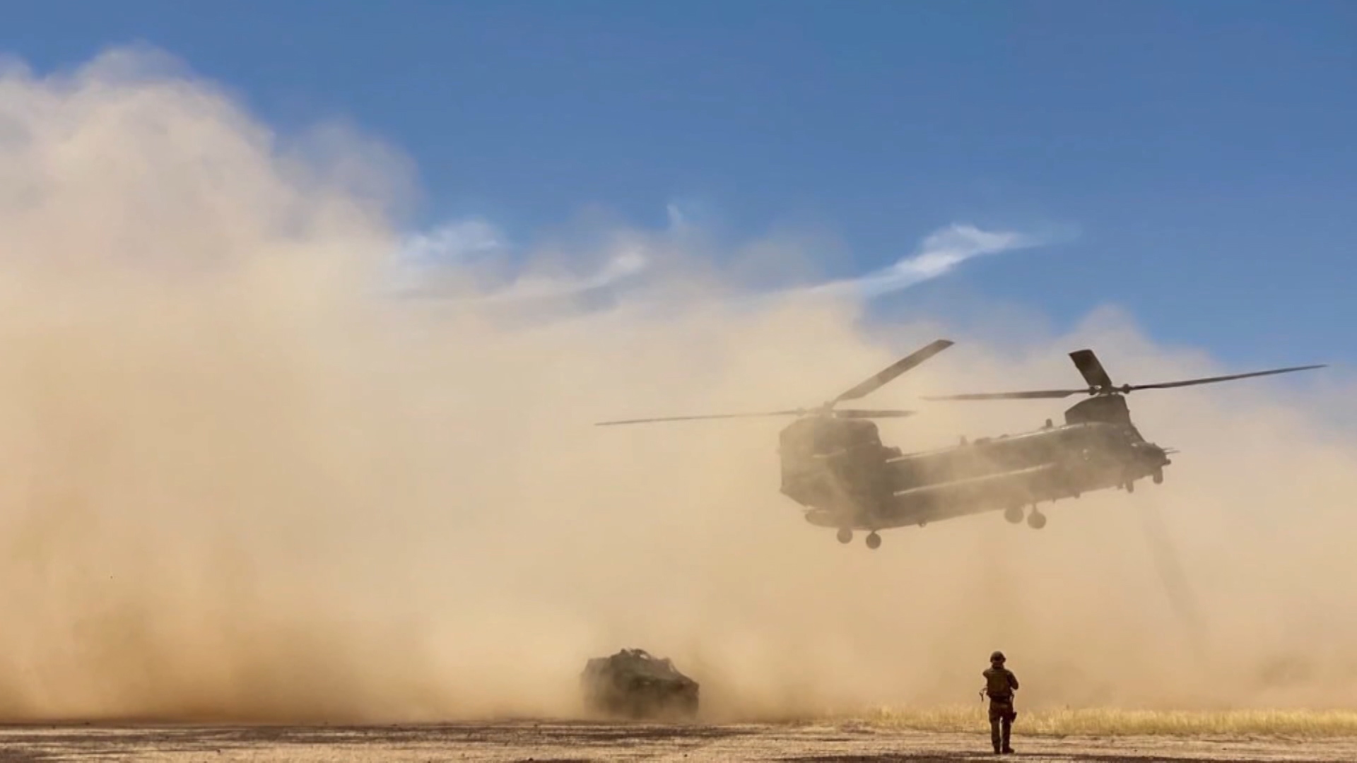 In Mali, three RAF Chinooks and 100 UK personnel are deployed in a non-combat role in support of French counter-extremist operations (Picture: MOD).