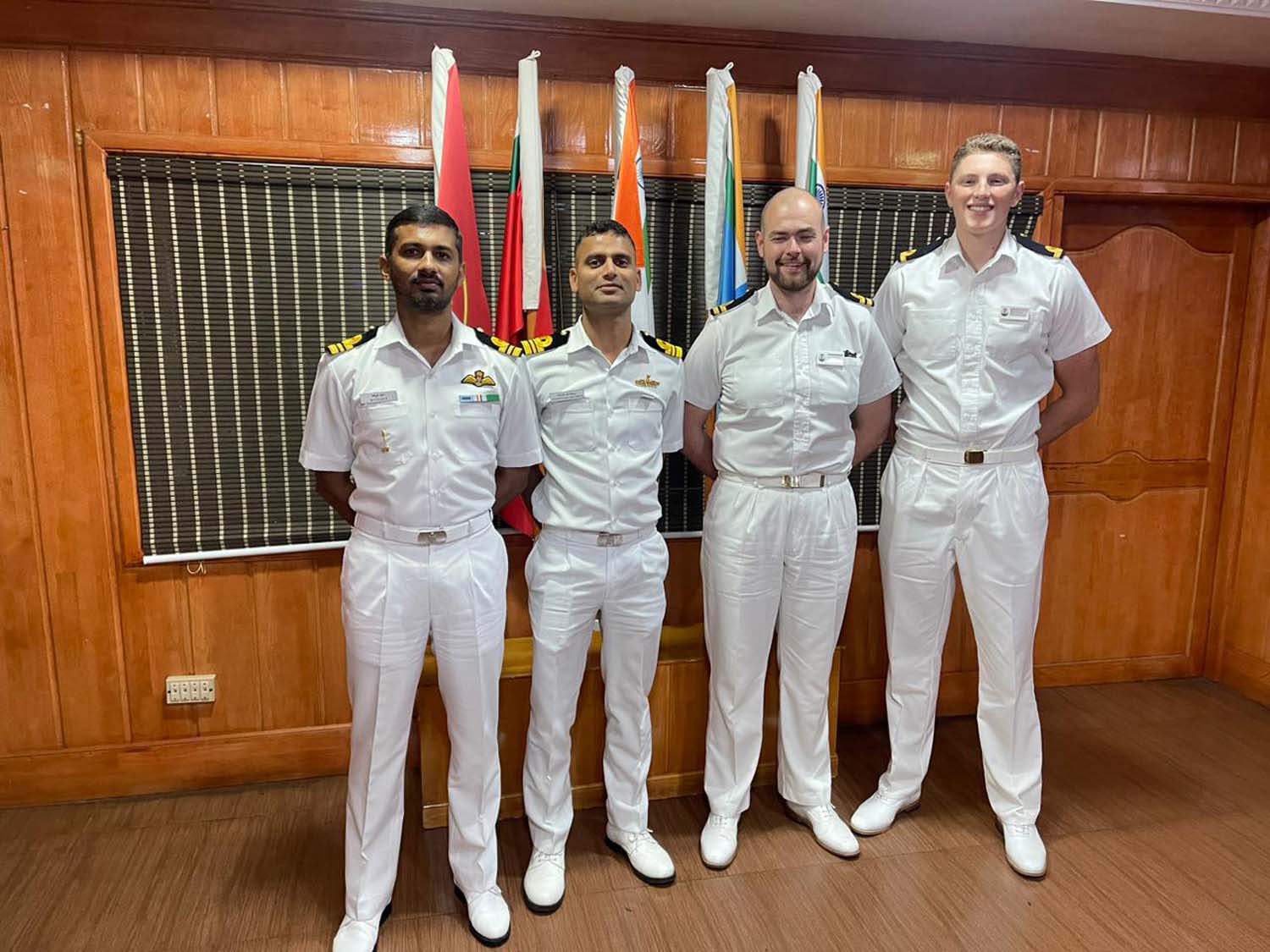 Indian Navy officers host two officers from HMS Tamar (Picture: Royal Navy).
