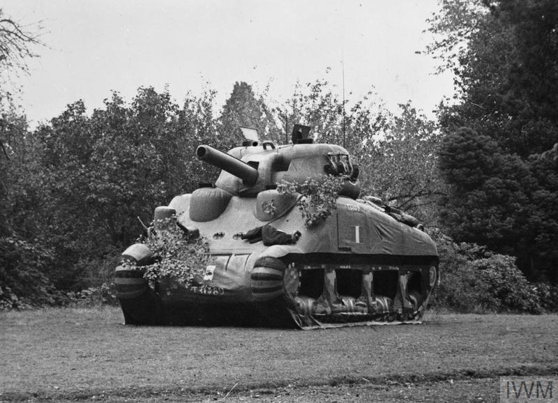 Inflatable Sherman Tank Decoy Operation Fortitude Black And White © IWM (H 42531)