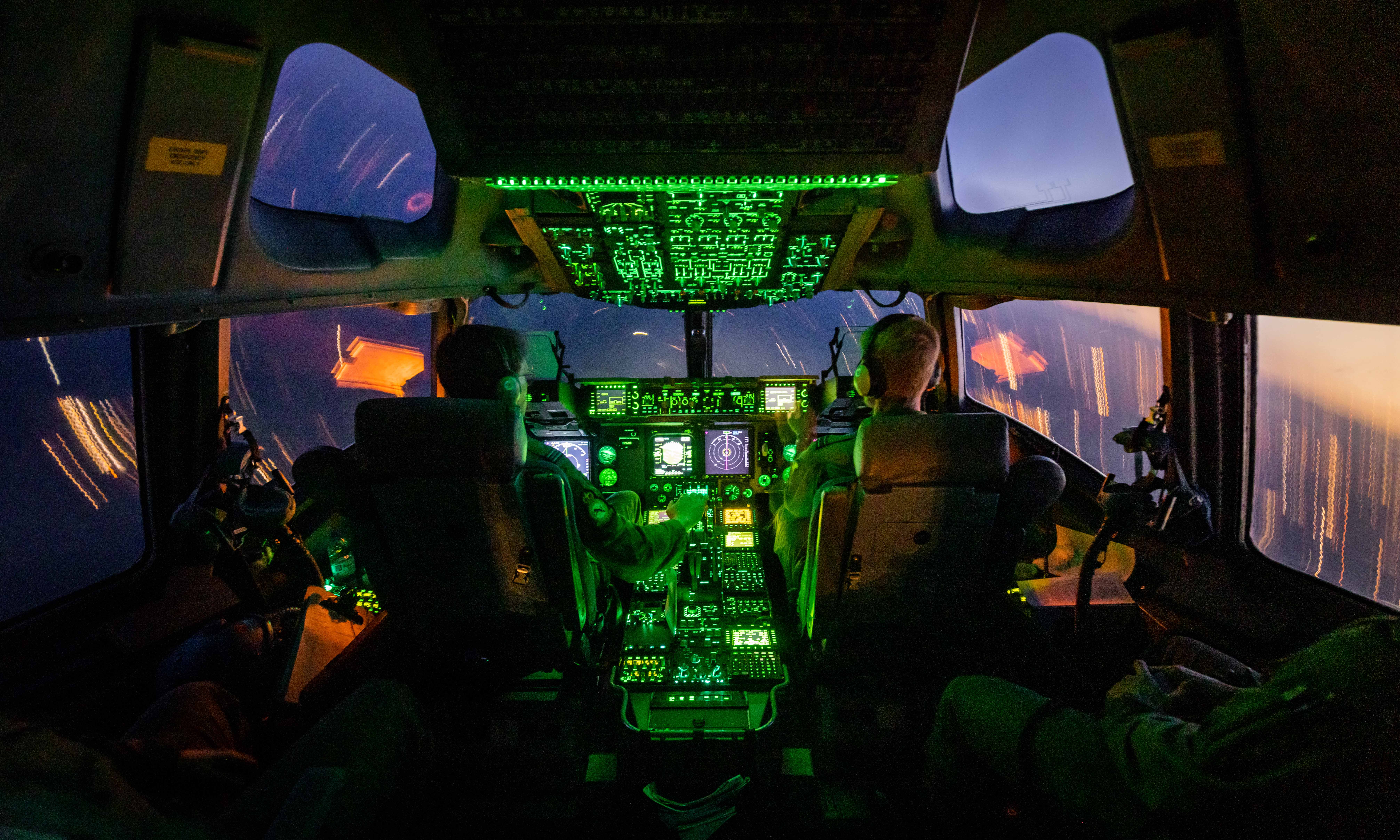 Inside of a C-17 Globemaster aircraft whilst deployed on a Nato exercise above Estonia