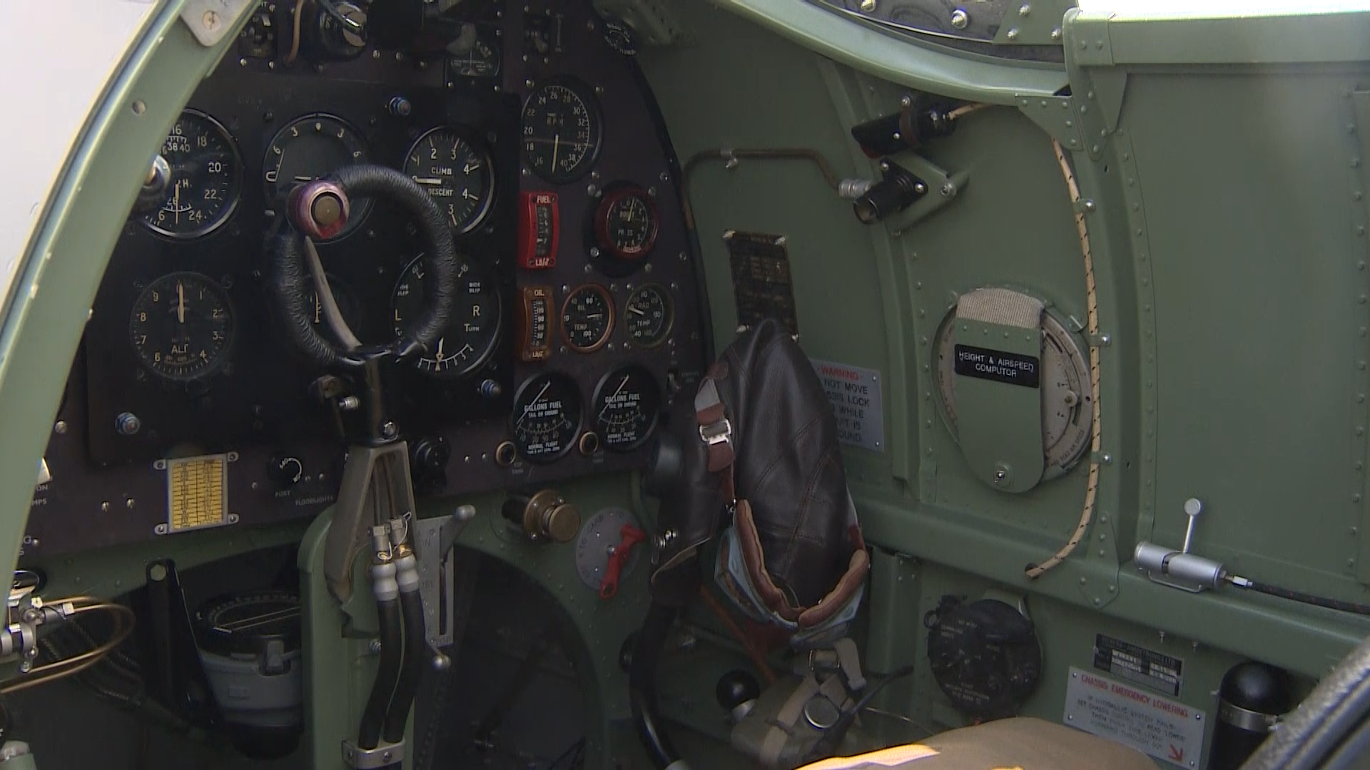 Inside the restored cockpit of a Spitfire that crashed onto the beach during the Dunkirk evacuation