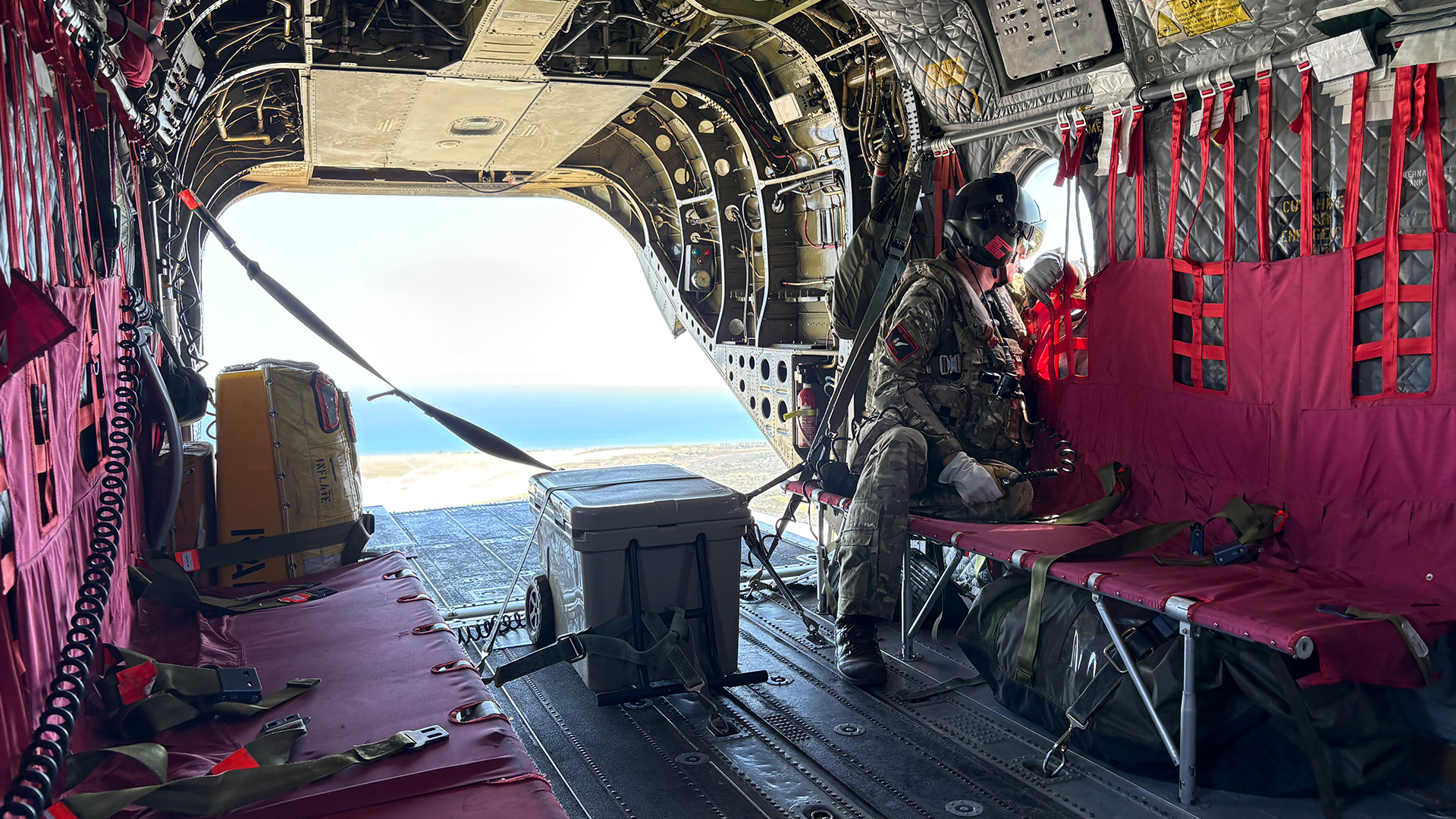 The inside of CH-47 Chinook helicopter