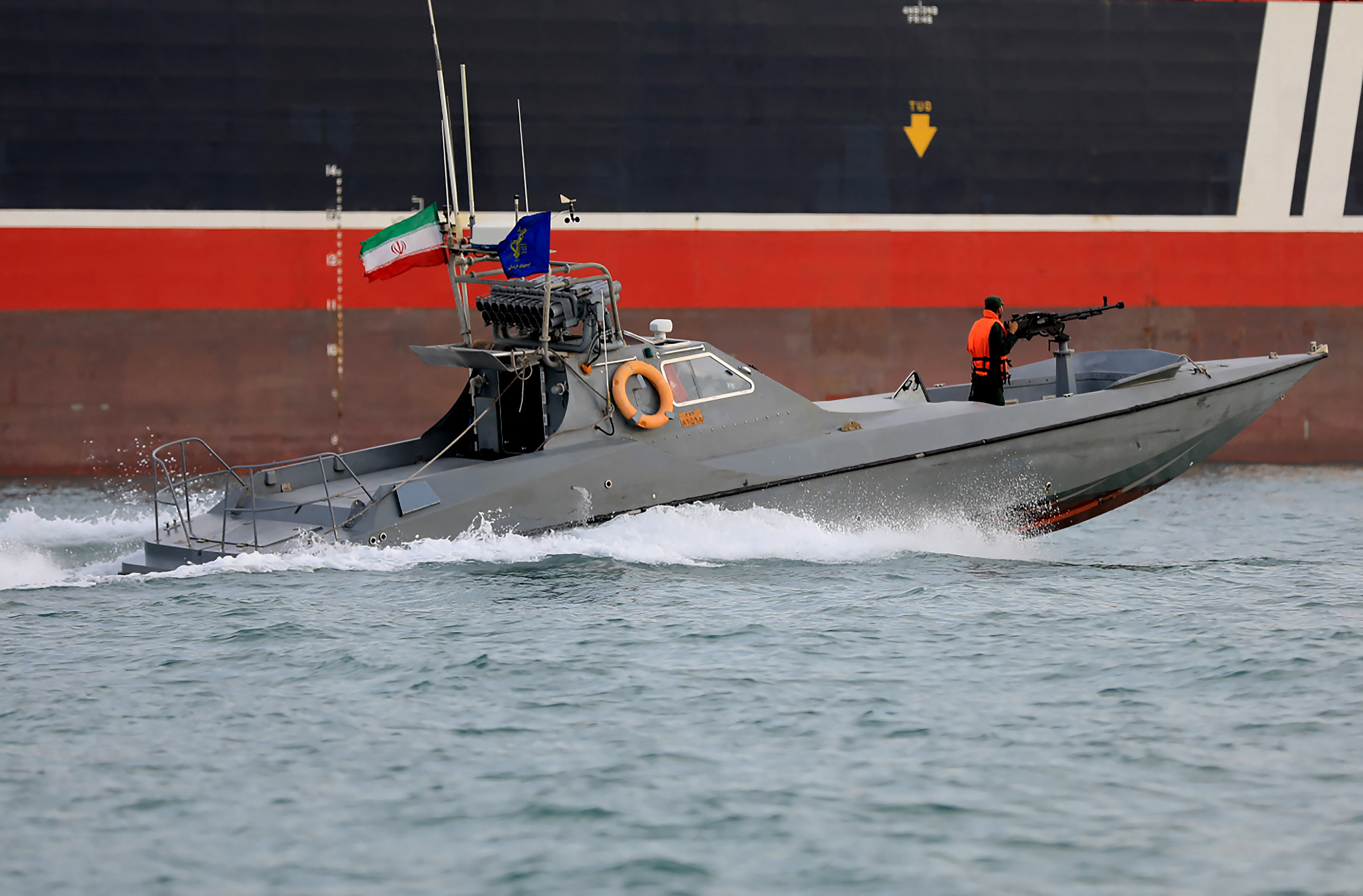 Cover Image: Iranian Revolutionary Guards in speedboats patrolling the British-flagged oil tanker Stena Impero in July last year (Picture: PA).