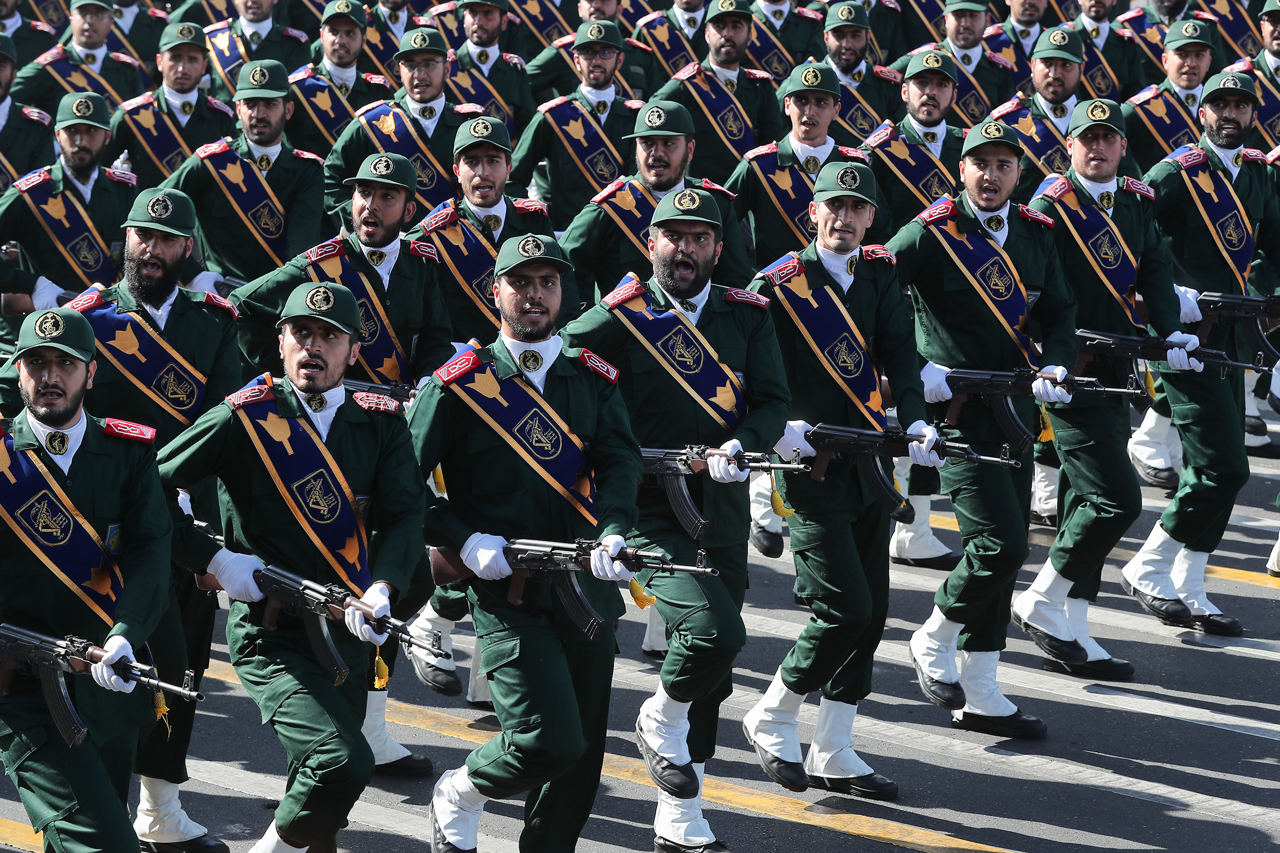Iranian military soldiers marching during annual parade marking 1980-1988 war with Iraq 220918 CREDIT PARSPIX PA.jpg