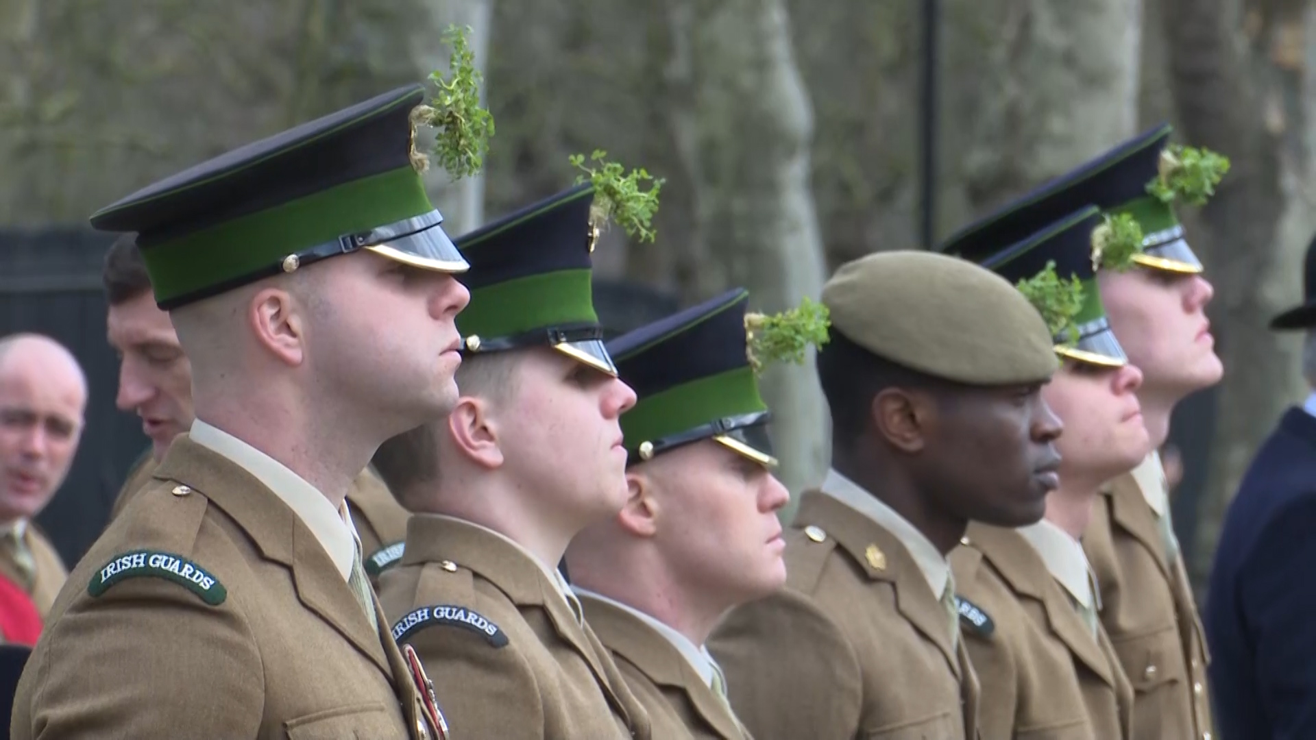 Irish Guards St Patrick's Day Parade Line Up 160320 CREDIT BFBS