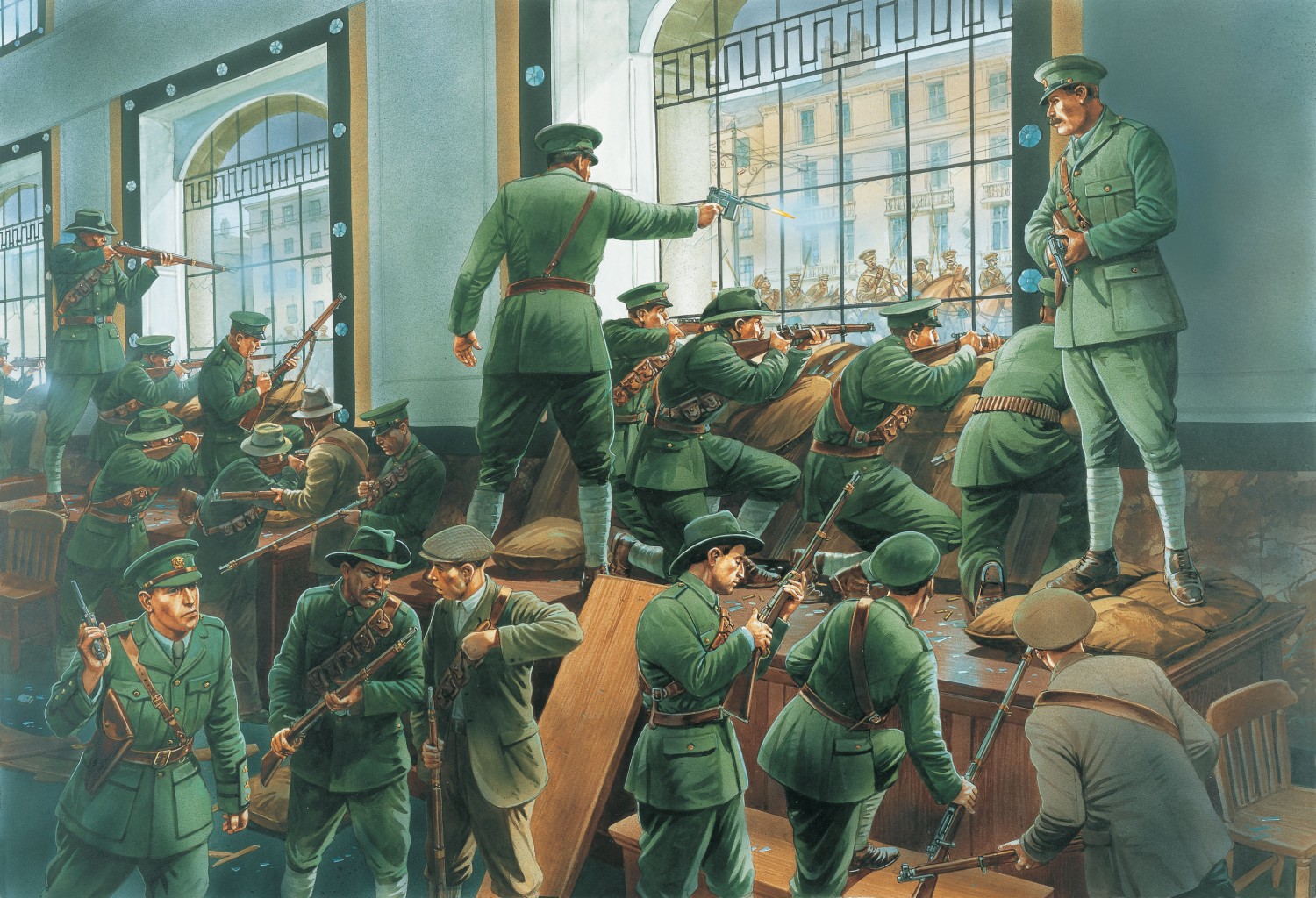 Illustration of the General post office in Dublin during the 1916 Easter Rising
