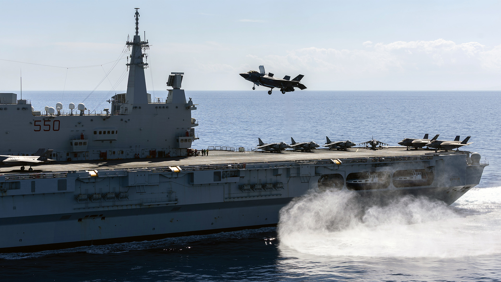 An Italian F-35B lands on ITS Cavour during the exercise