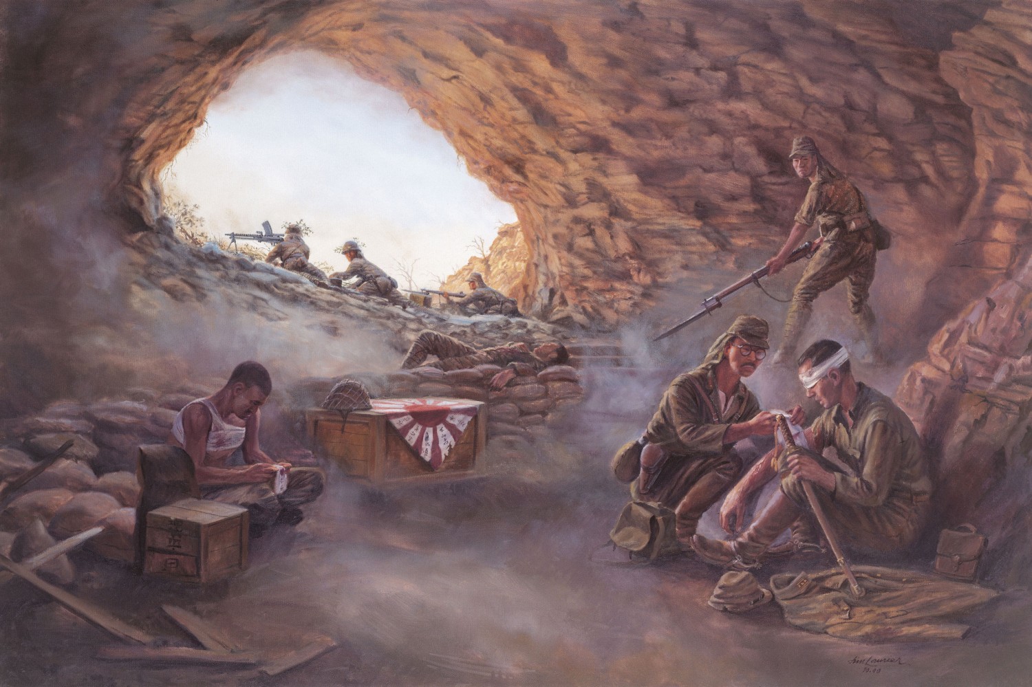 Japanese soldiers hiding in a cave in the battle of Iwo Jima