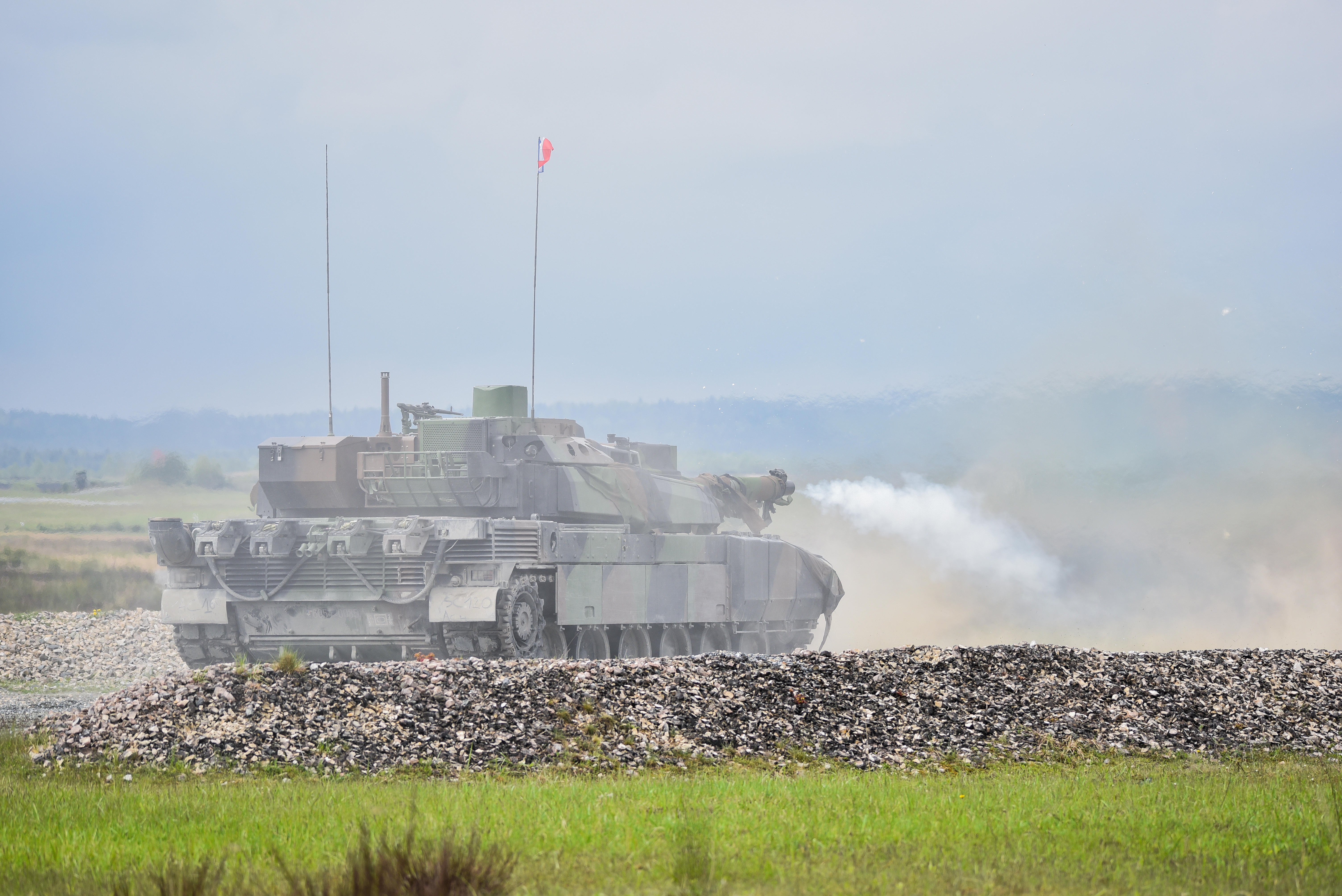 A French Leclerc tank fires at its targets during the Strong Europe Tank Challenge