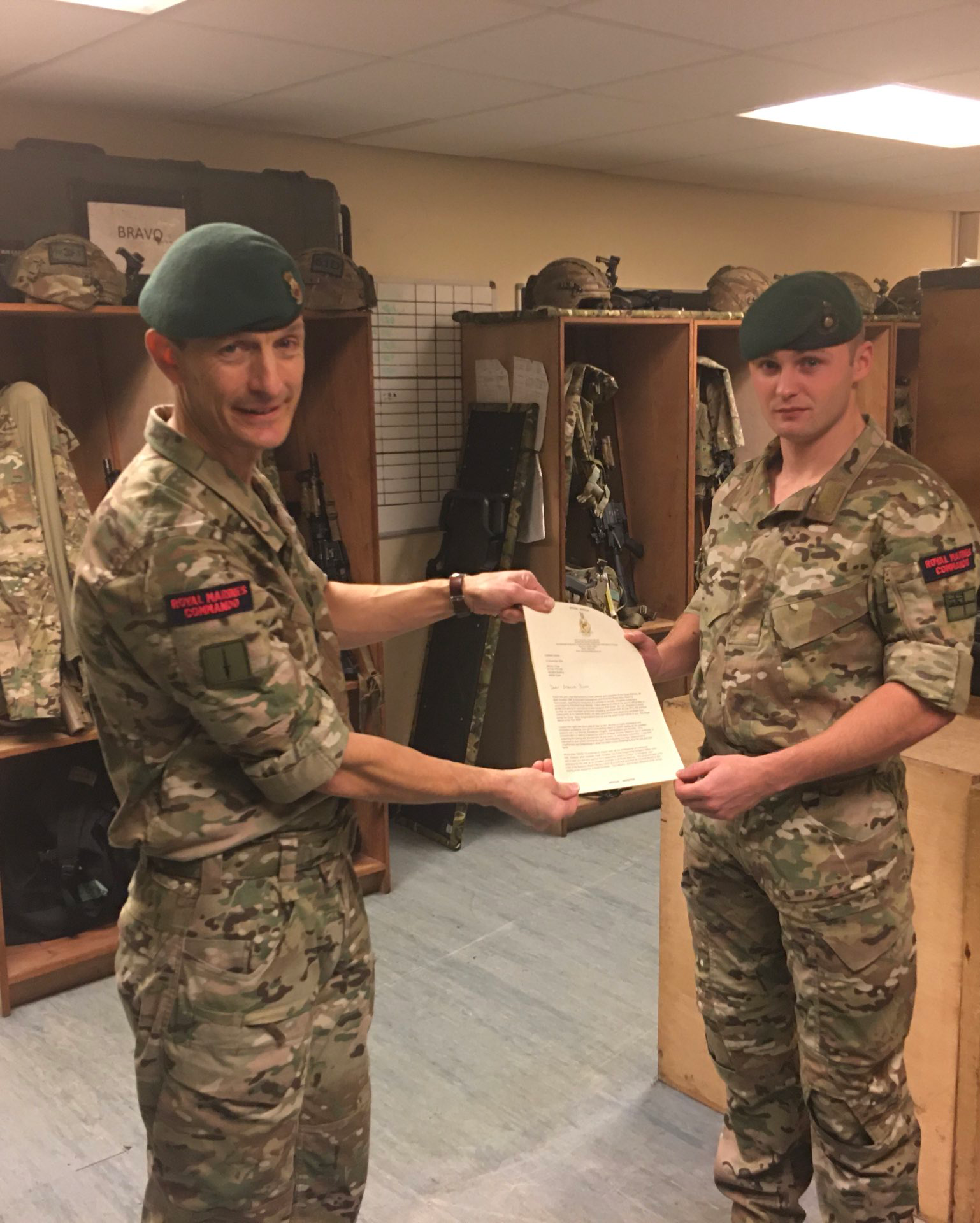 Marine Jack Duer (right) was awarded the first-ever Royal Marine of the Year Award by 43 Commando's Commanding Officer, Colonel Andrew Muddiman (left) (Picture: Royal Navy).