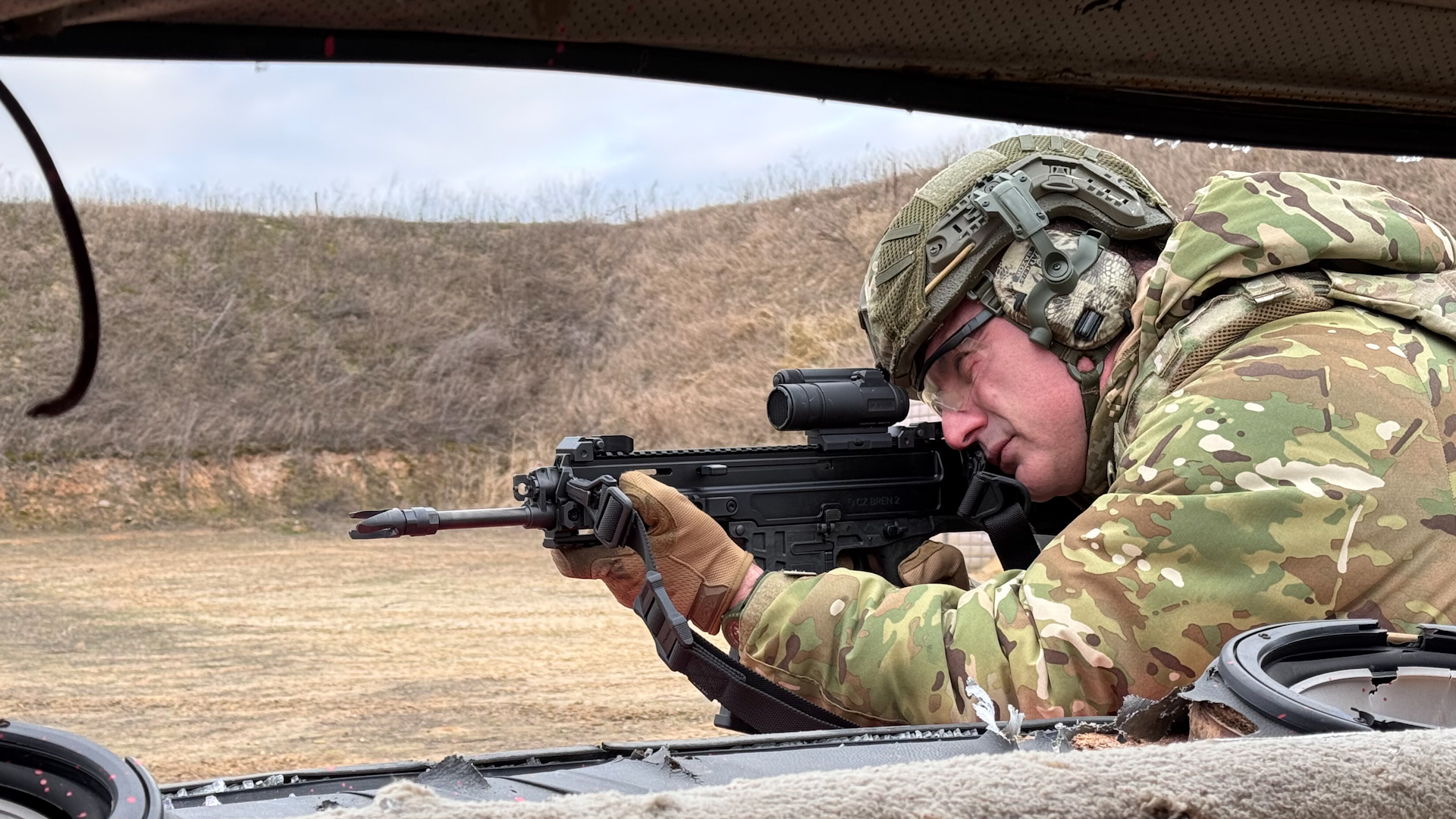 Jack Lopresti, the former Tory MP, on a firing range in Ukraine 130225 CREDIT Jack Lopresti