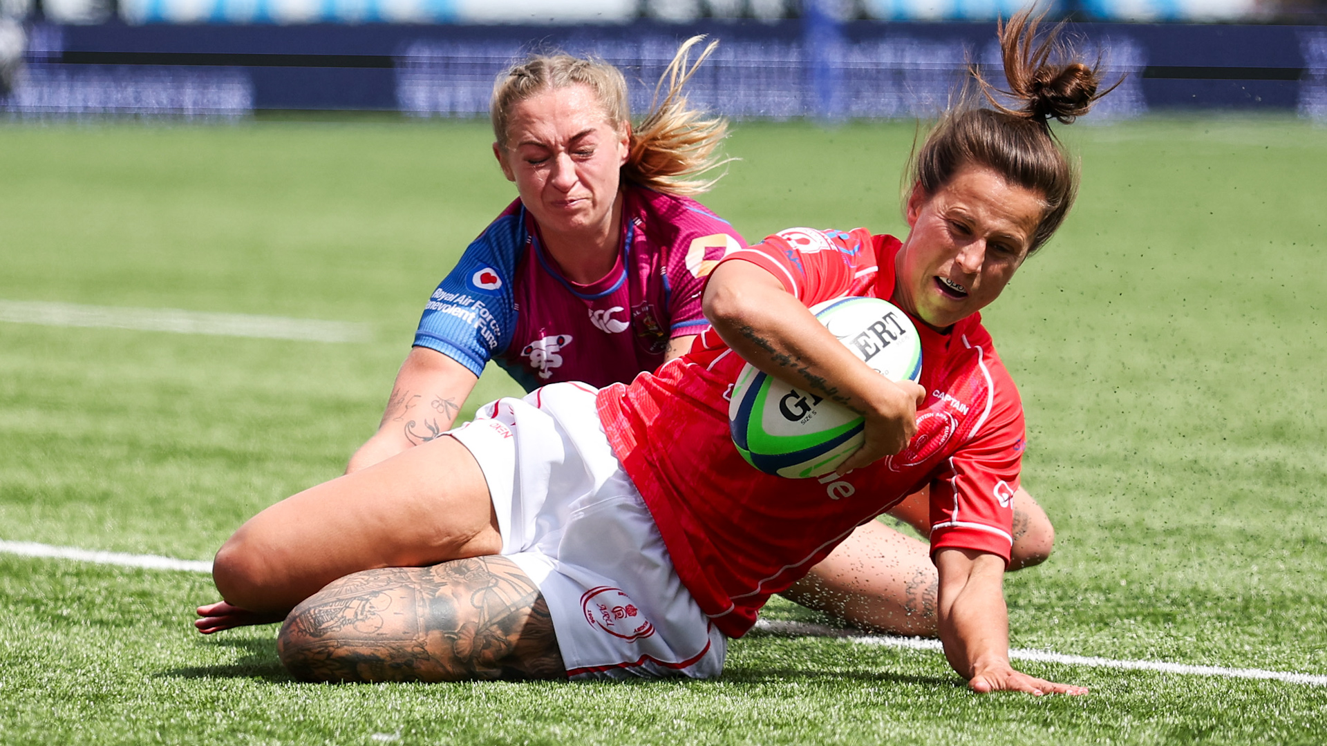 Jade Mullen scores try against the RAF at Kingsholm CREDIT Alligin Photogrtaphy DATE 17052025.jpg