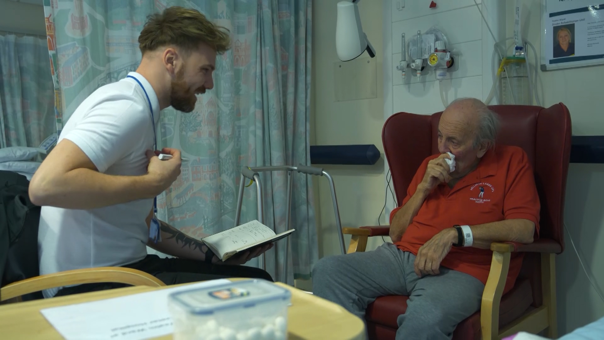 Jason with a patient at the hospital 080319 CREDIT BFBS