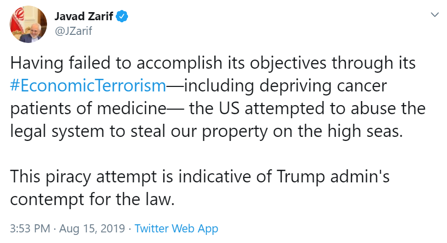 Javad Zarif tweet 150819