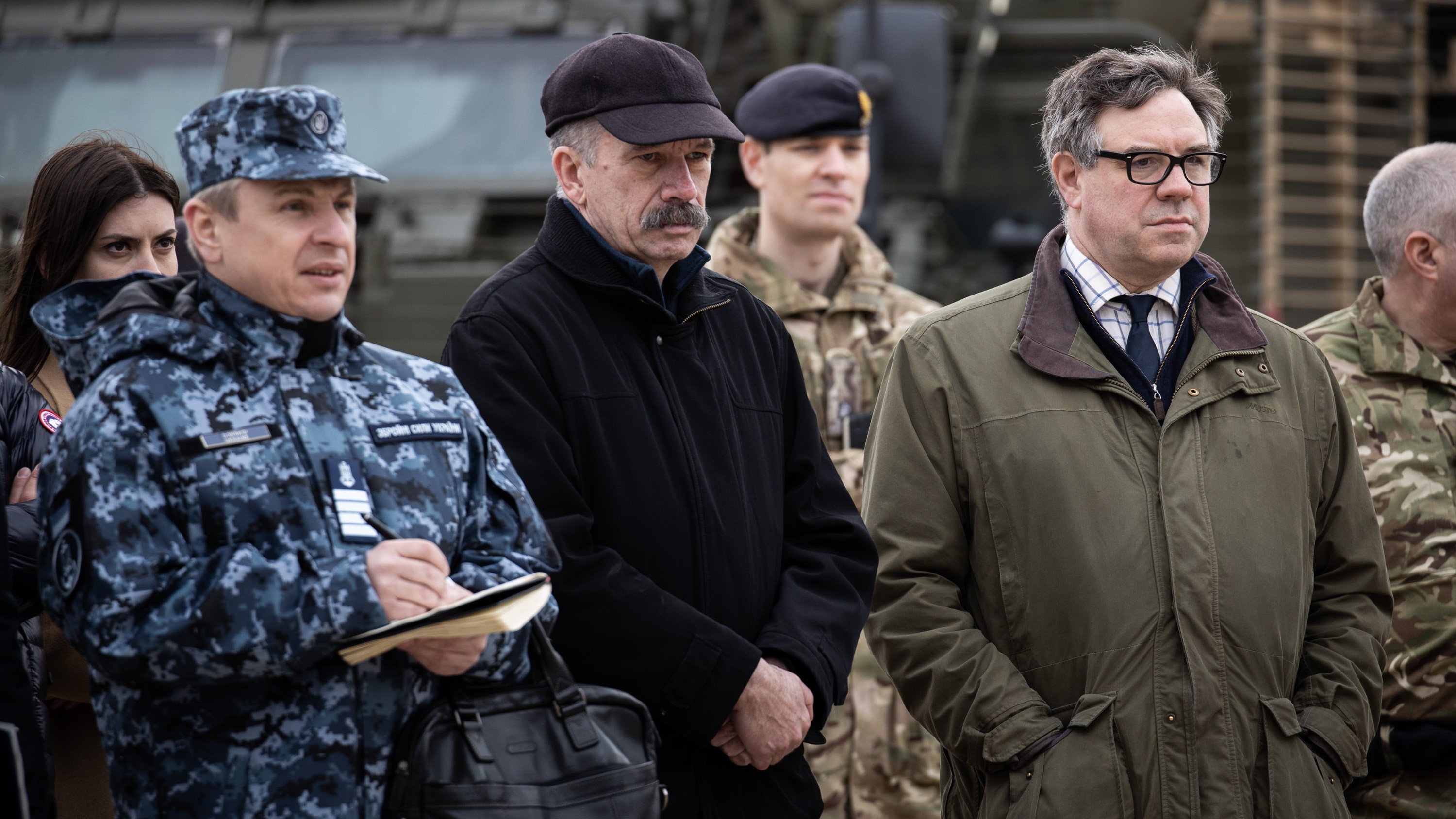 Jeremy Quin MP (right) with Ukraine Deputy Defence Minister Volodymyr Havrylov (center) discuss Ukraine aid 07042022 CREDIT MOD Crown Copyright 2022.jpg