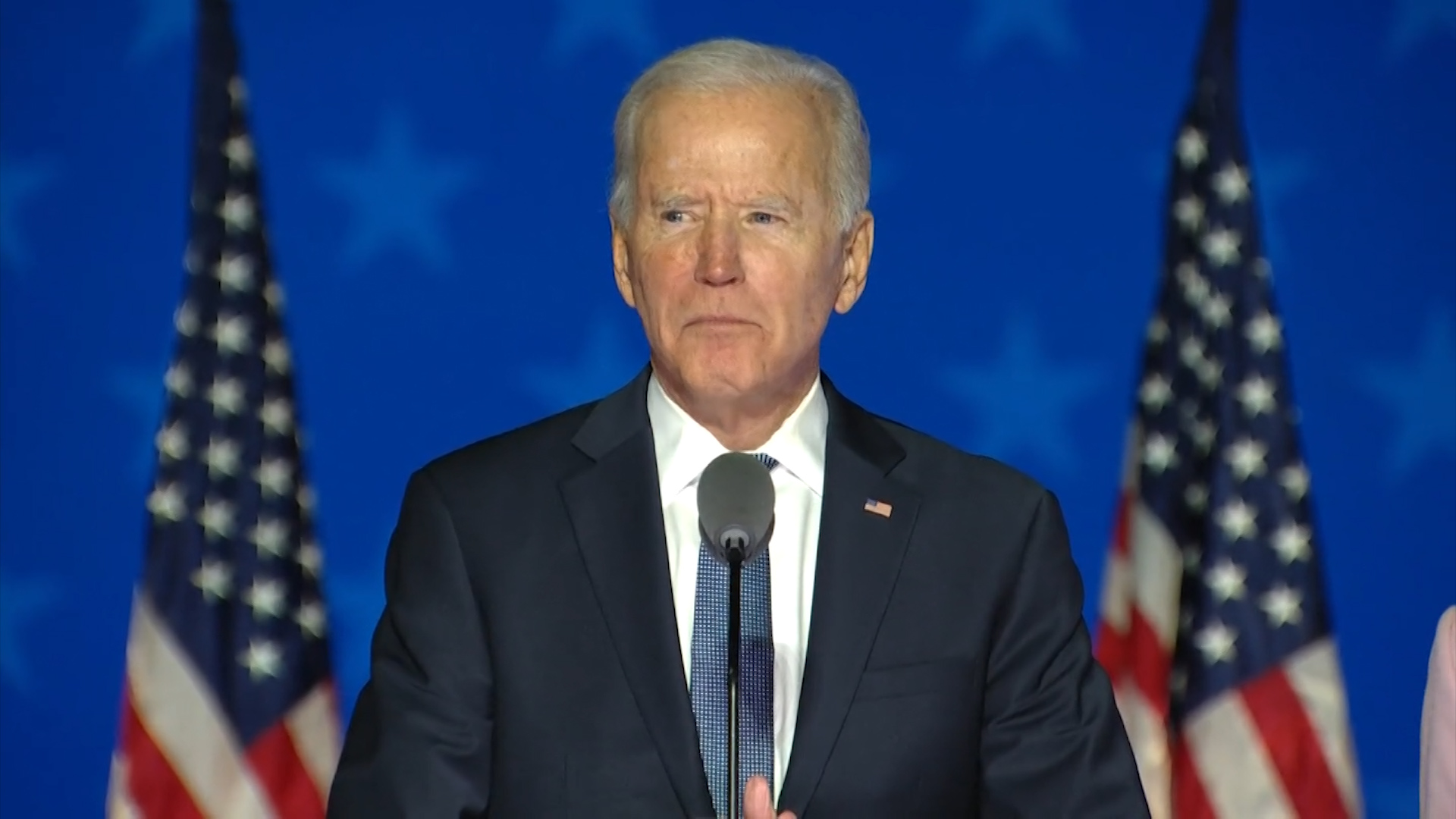 Joe Biden speaks on US Election night after ballots close and votes are being unveiled 041120 CREDIT pool footage
