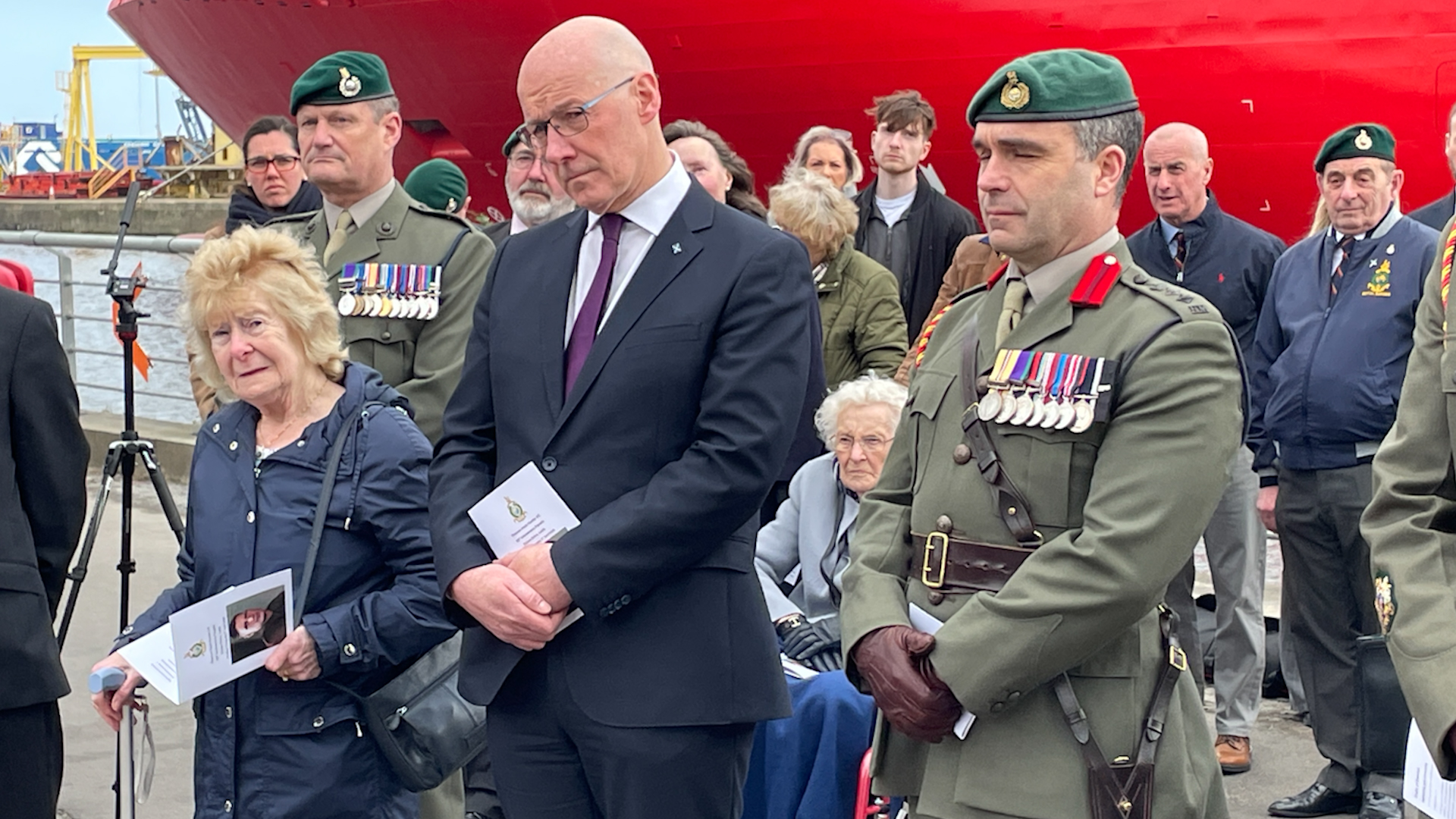 Scotland's First Minister John Swinney at the memorial to his uncle Thomas Peck Hunter VC