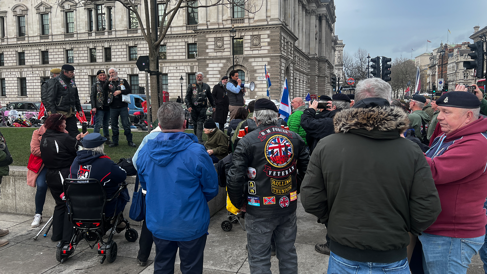 Johnny Mercer addressing protesters over Northern Ireland Legacy Act 