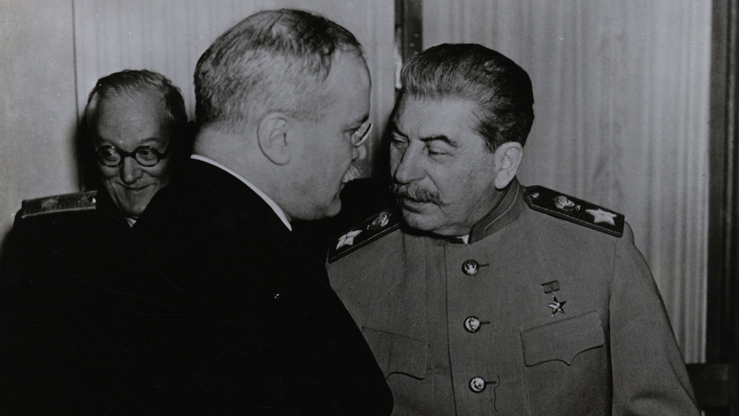 Joseph Stalin and Vyacheslav Molotov speak on board a warship during the Yalta Conference CREDIT National Archive and Records Administration