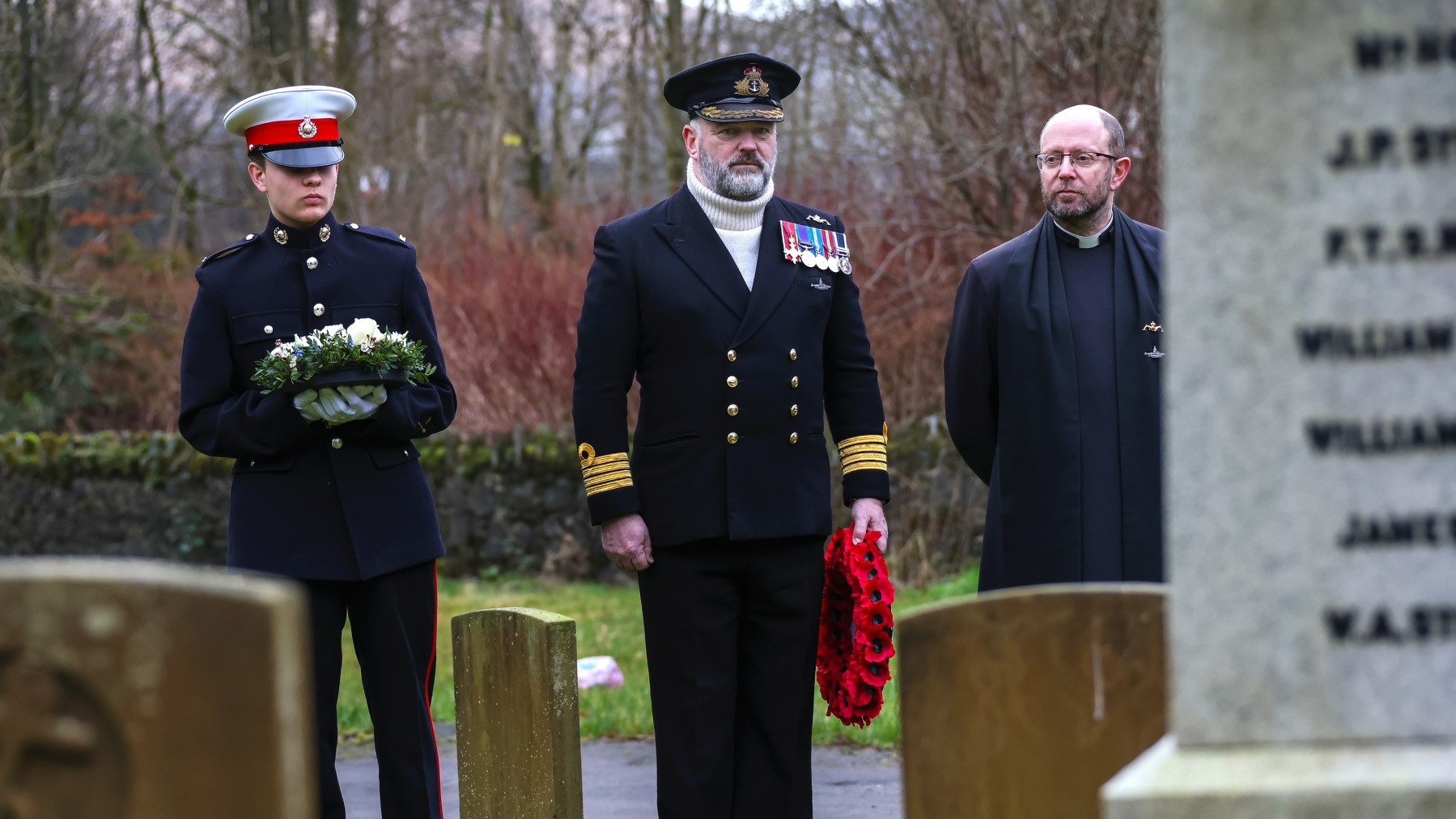 Wreaths were laid by Royal Navy personnel at the K13 memorial in Faslane Cemetery (Picture: MOD).