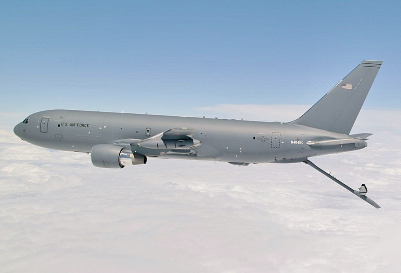 A US military KC-46 tanker aircraft prepares to refuel.