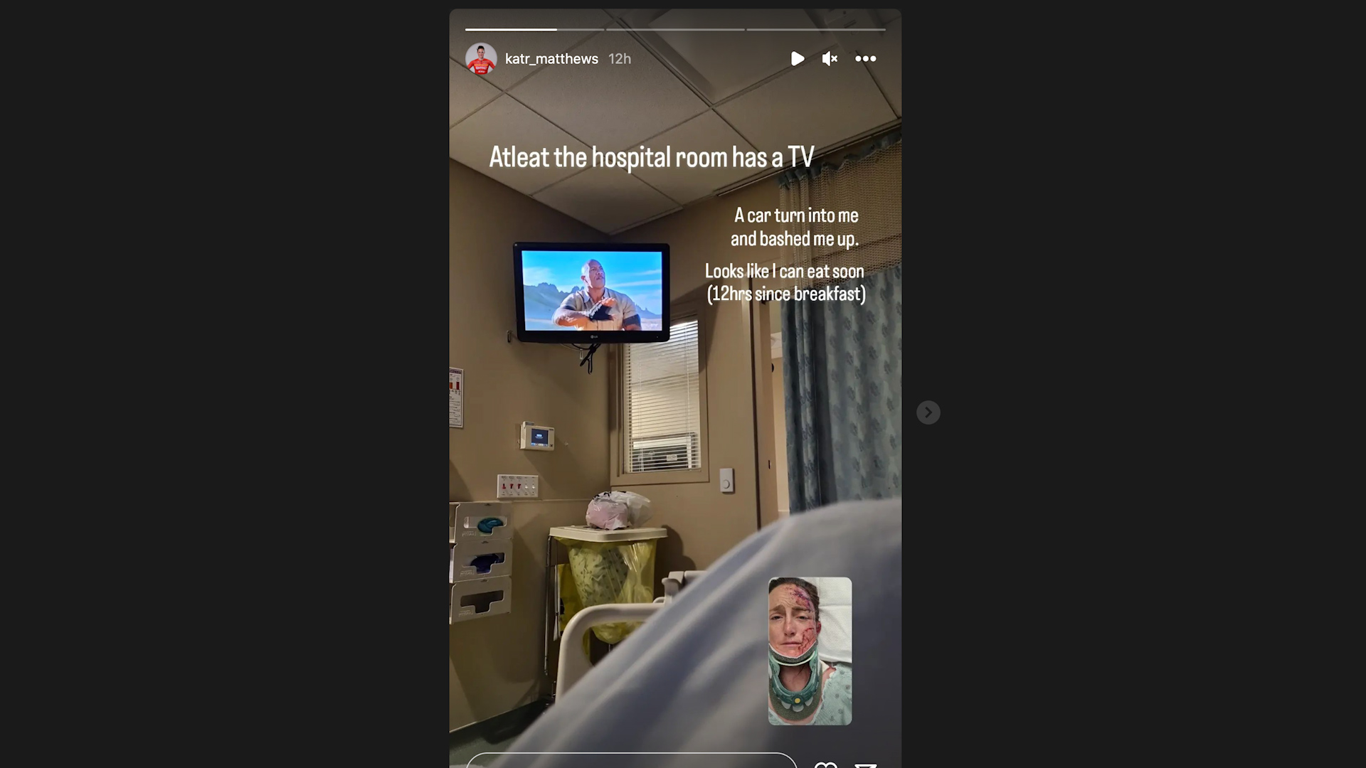 Kat Matthews Instagram story after being hit by car Credit Kat Matthews Instagram DATE 26092022.jpg