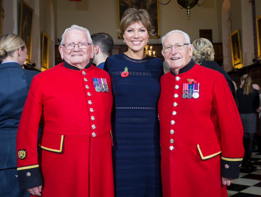 Kate Silverton with two Chelsea Pensioners (Picture: MOD).
