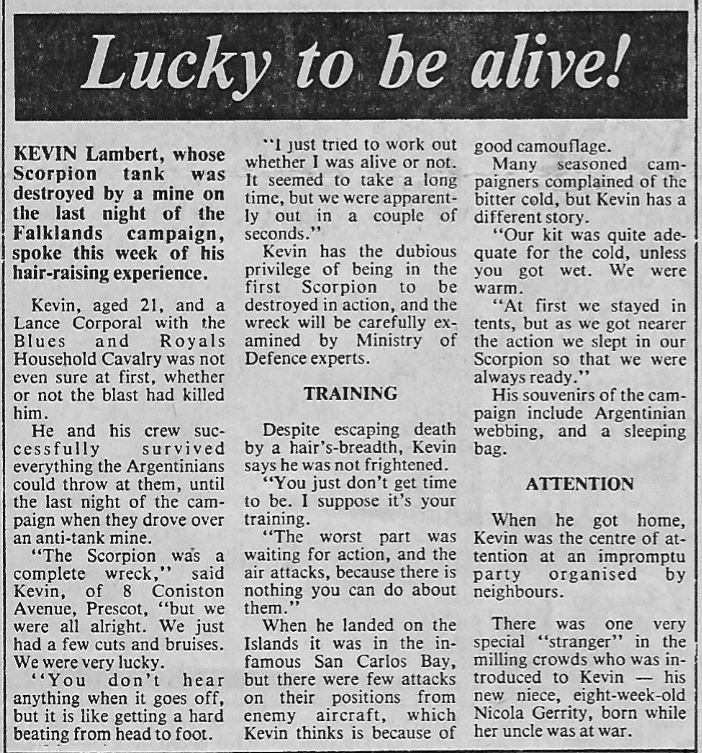 Kevin's surviving of the mine strike made the news back home. Credit: K Lambert
