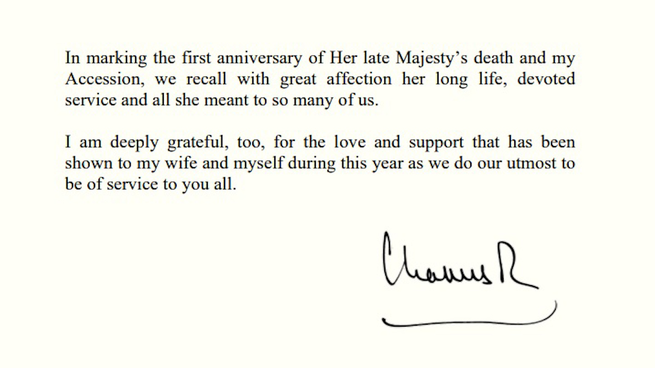 King Charles III released a statement as a tribute to his mother one year since her passing (Picture: Buckingham Palace).