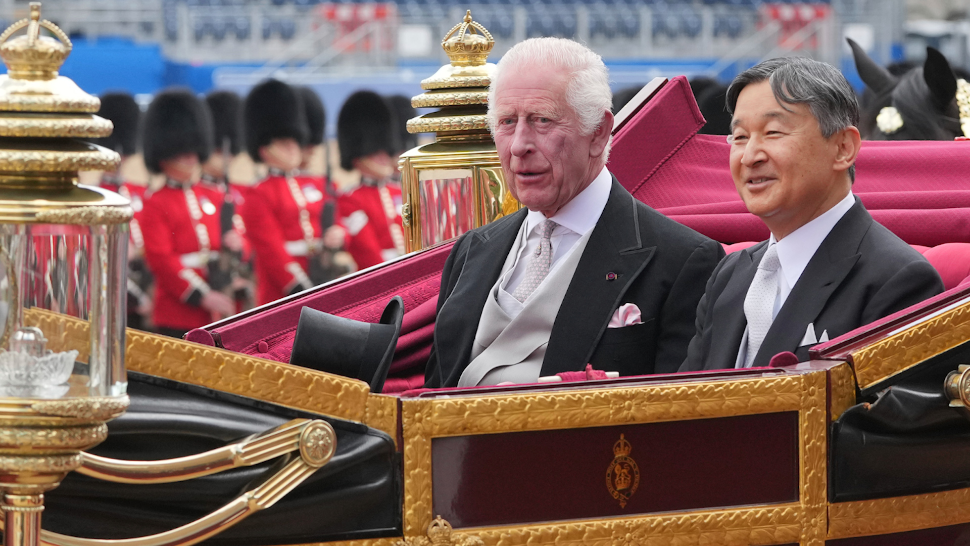 King Charles and Emperor Naruhito leave Horse Guards Parade 25062024 CREDIT PA
