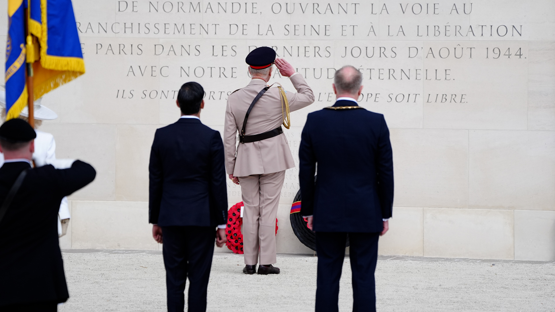 	King Charles lays a wreath D Day 80 British Normandy Memorial