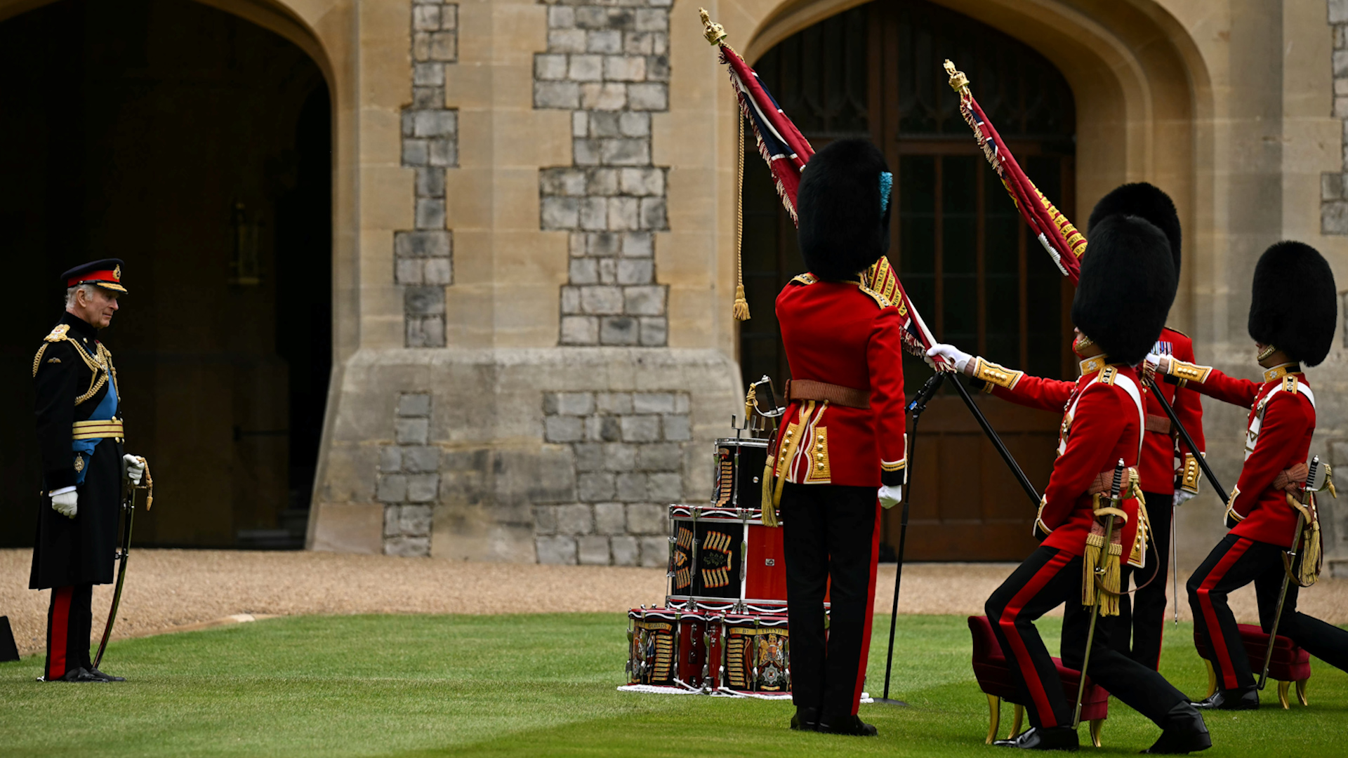 King Charles presents New Colours to the Irish Guards 10062024 NO REUSE CREDIT PA WIRE, PA IMAGES