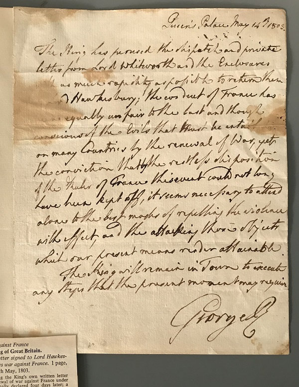 King George III letter signalling war sold at auction CREDIT SWNS