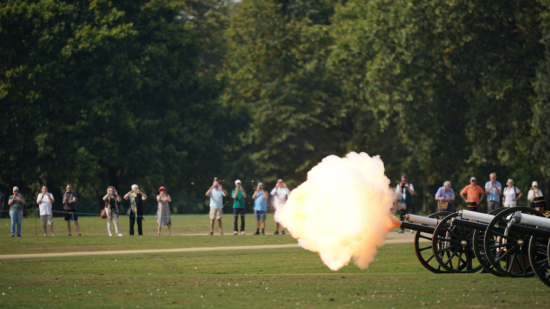 A gun salute is fired from Hyde Park