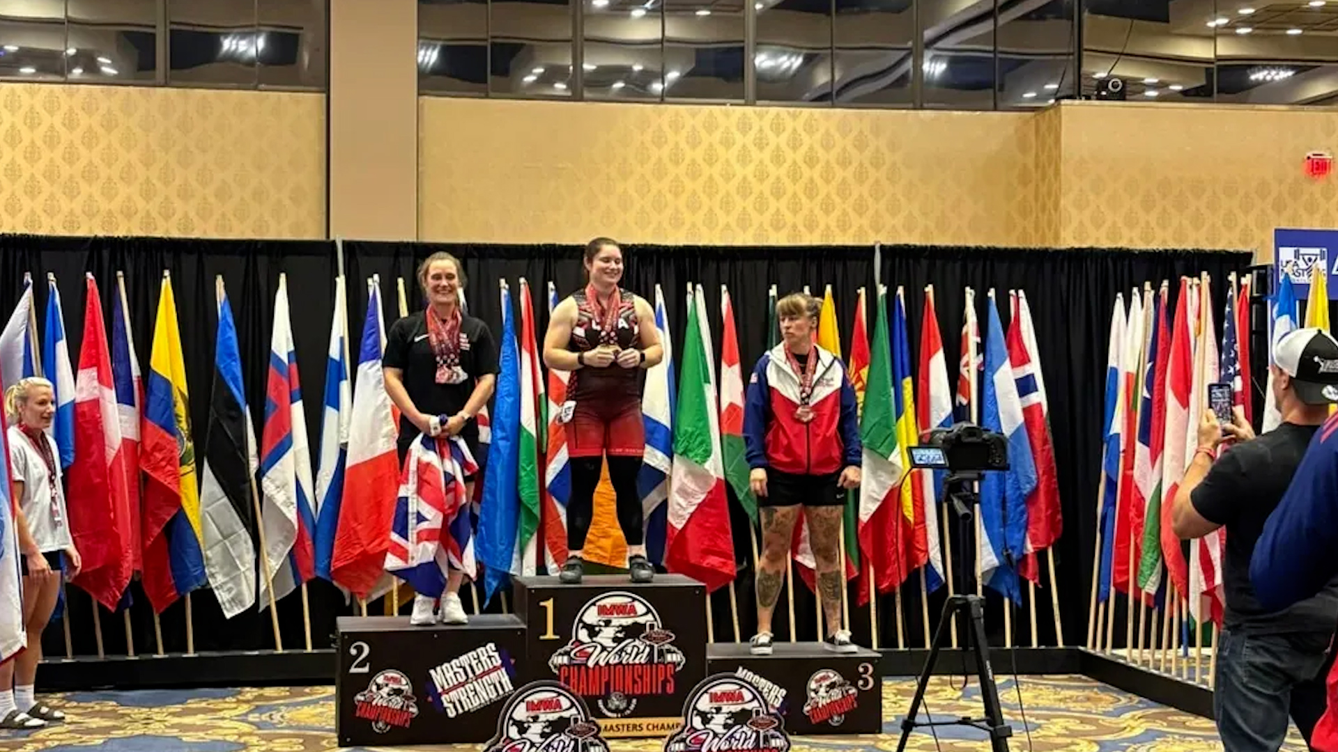 Kirsty Allen at top of the podium at Masters World Weightlifting Championships Credit Kirsty Allen on Instagram Date 12092025.jpg