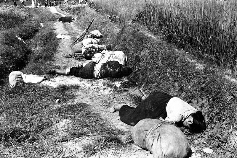 Korean civilians fleeing the invasion caught in the line of fire at Yongsan on August 25, 1950