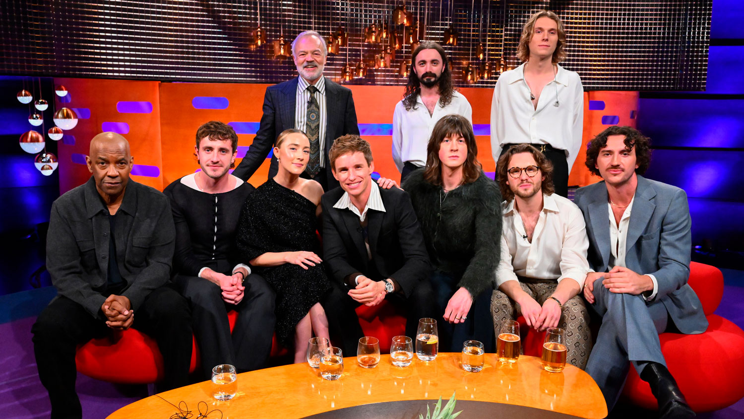 L to R Denzel Washington, Paul Mescal, Saoirse Ronan, Graham Norton, Eddie Redmayne, Blossoms CREDIT BBC So Television PA Media Matt Crossick