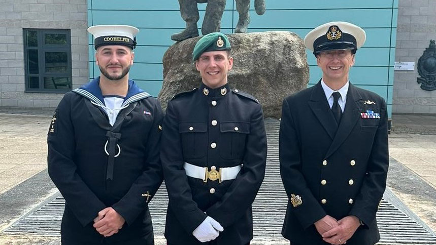 L to R Leading Naval Airman Charlie Spencer, Marine Joe Spencer and Warrant Officer First Class Jim Spencer CREDIT Royal Navy