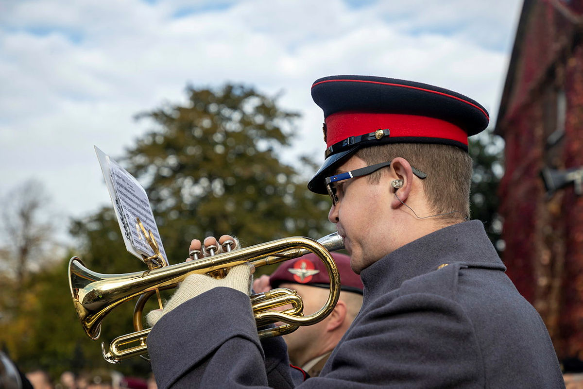 LCpl Simington, a musician from the British Army Band Colchester, plays the bugle for Remembrance. 