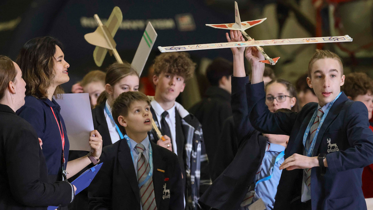 School children took part in the fly-off finals of the Flying Start Challenge Yeovil Regional competition (Picture: Dan Rosenbaum). 