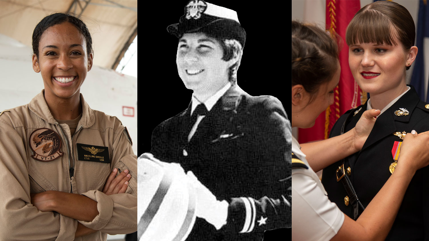 Lt. j.g. Madeline G. Swegle, Lt. Cdr. Barbara Allen Rainey and Marine flight student, 1st. Lt. Laura Stromback CREDIT Department of Defense