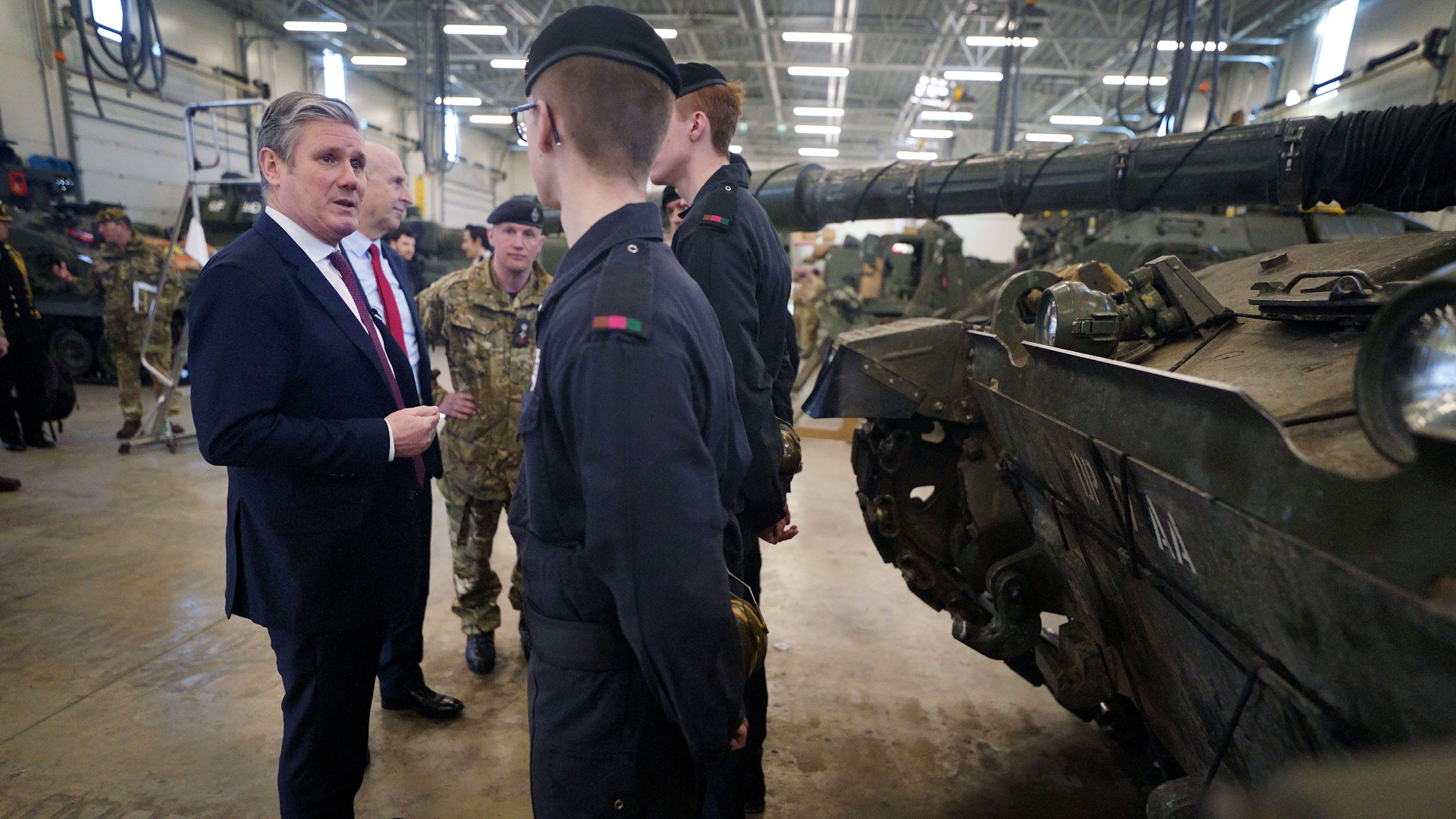 Labour leader Sir Keir Starmer talks with troops during a visit to Tapa Military Base in Estonia 